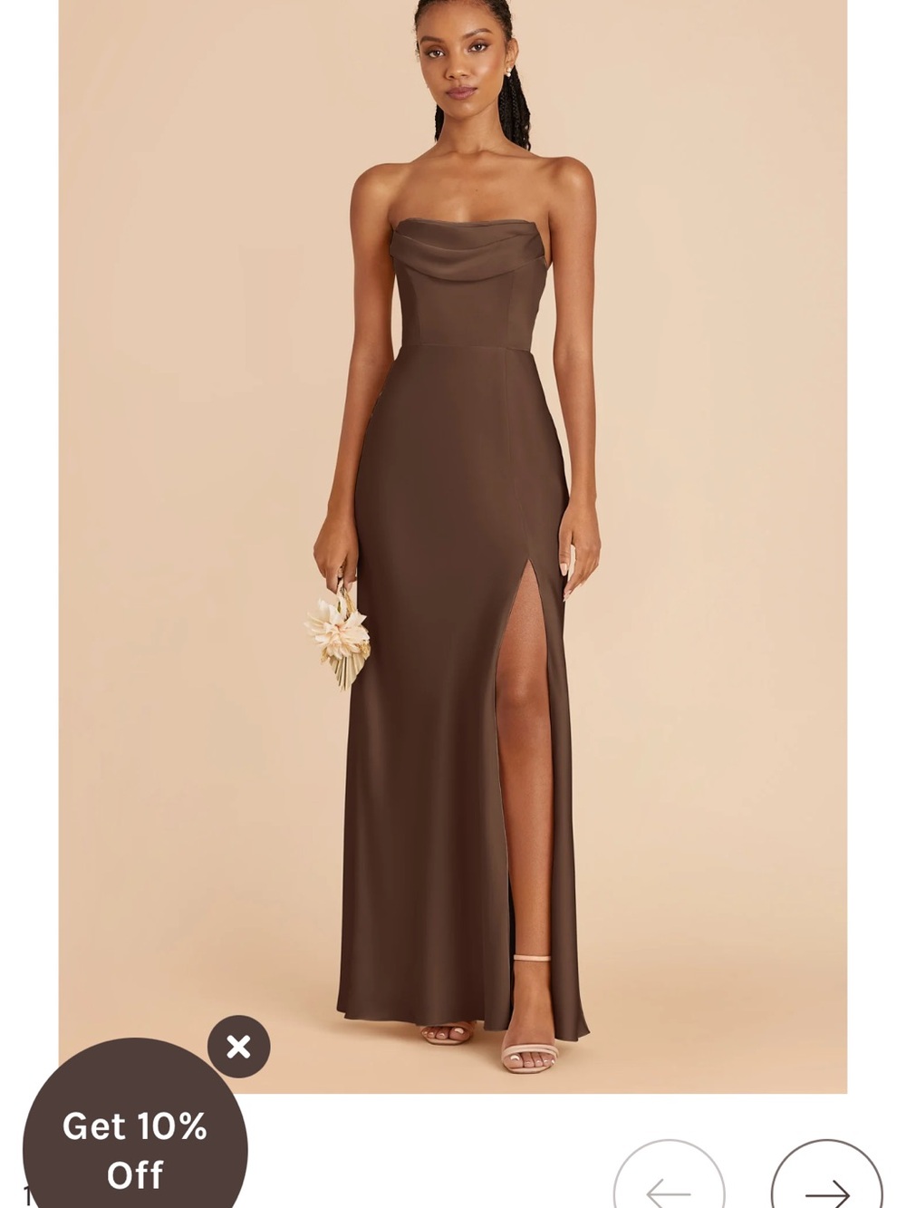 Birdy Grey Strapless Brown Gown with High Thigh Slit